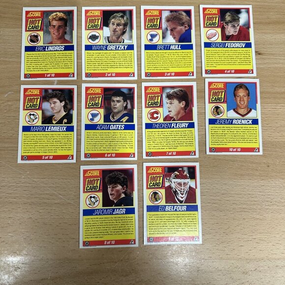 1991-92 Score Hot Cards Set (10 Cards) Lemieux Jagr Lindros Gretzky - Picture 2 of 2